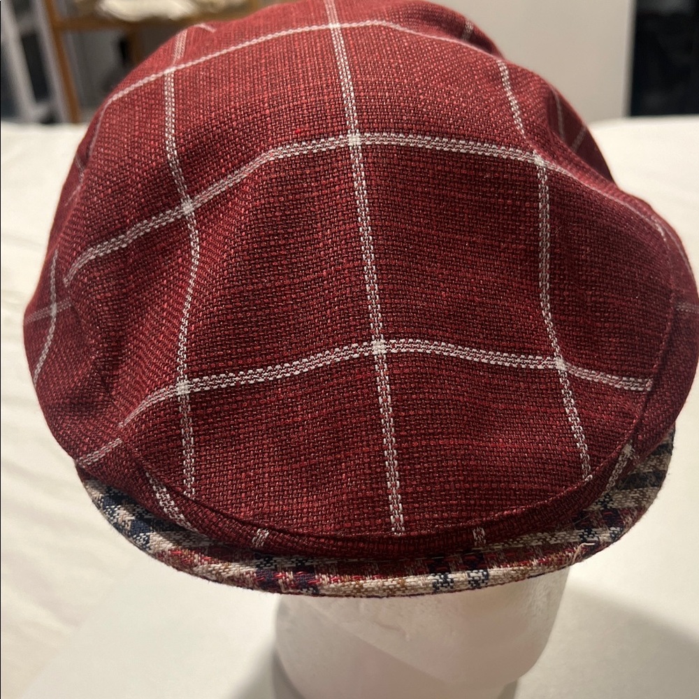 Maroon Windowpane Plaid Newsboy Cap